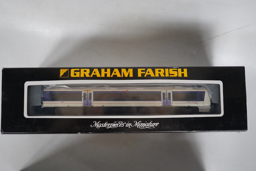 Two boxed Graham Farish N gauge railway DMU train packs; a Scotrail 170/4 3-car DMU (371-428), and a Chiltern Railways 168/1 3-car DMU (371-435). Condition - good.